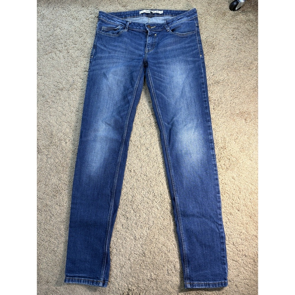 Zara Tarafluc Jeans Women 6 Core Denim Slim Straight Medium Wash Low Rise Preppy